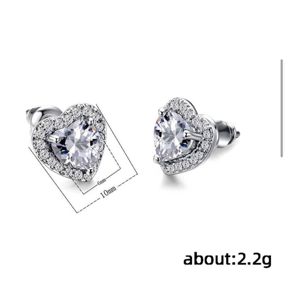 Heart shaped White zircon copper earrings-artificial gemstone